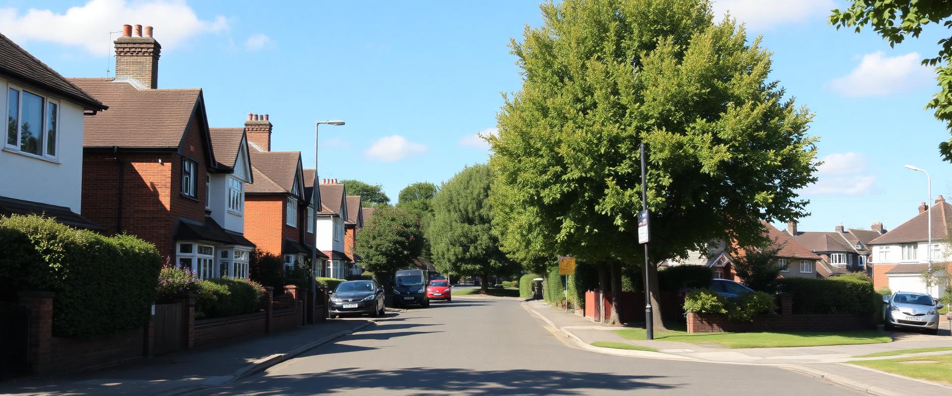Suburban residential street in Fairlop, Ilford with family homes